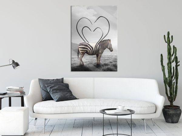 Zebra mit Herzbotschaft in der Savanne B&W Detail, Glasbild Angebot – Bild 2