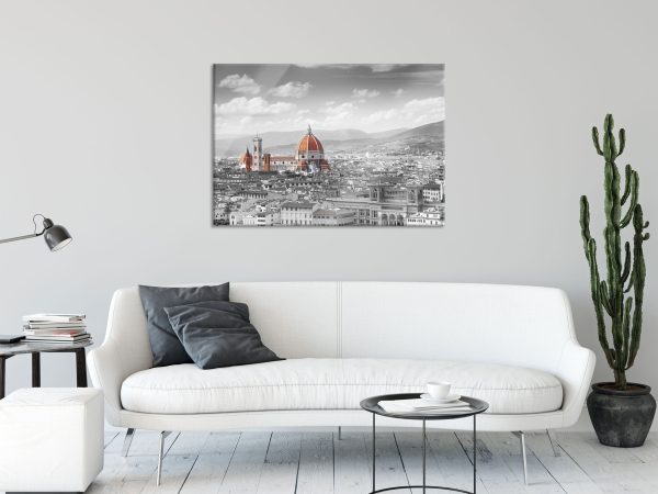 Panoramablick über die Dächer von Florenz B&W Detail, Glasbild Zu verkaufen – Bild 2
