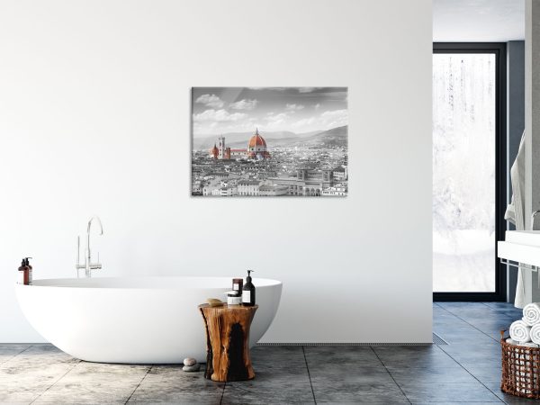 Panoramablick über die Dächer von Florenz B&W Detail, Glasbild Zu verkaufen – Bild 4