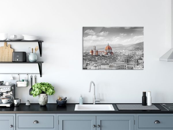 Panoramablick über die Dächer von Florenz B&W Detail, Glasbild Zu verkaufen – Bild 3