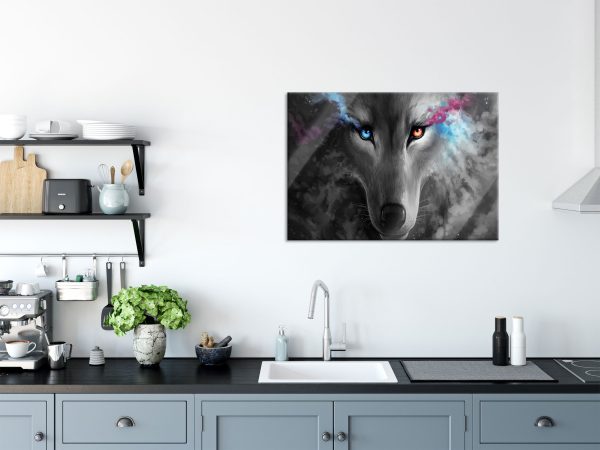 Abstrakter Wolf mit rauchenden Augen B&W Detail, Glasbild Schn?ppchen – Bild 3