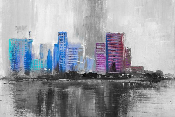 Abstraktes Ölgemälde einer Skyline B&W Detail, Glasbild Angebot – Bild 5