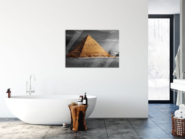 Ägyptische Pyramiden bei Sonnenuntergang B&W Detail, Glasbild Online-Verkauf – Bild 4
