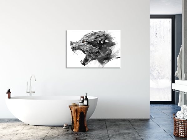Abstrakter Wolfskopf im Profil B&W Detail, Glasbild Verkauf – Bild 4