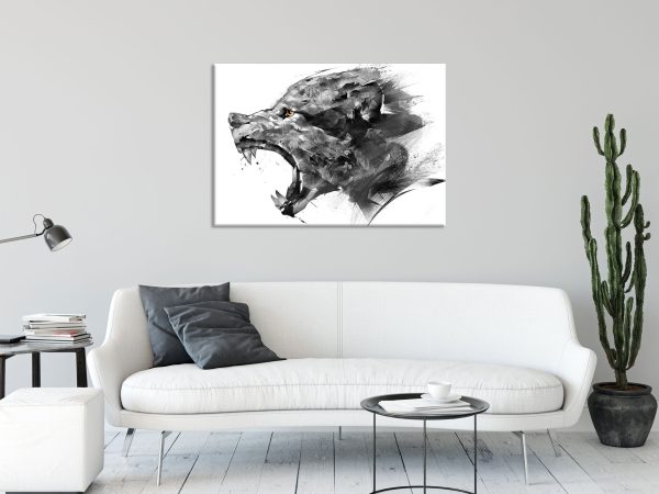 Abstrakter Wolfskopf im Profil B&W Detail, Glasbild Verkauf – Bild 2