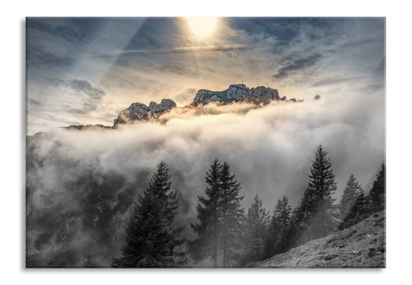Aufsteigende Wolken in den Dolomiten B&W Detail, Glasbild Schn?ppchen