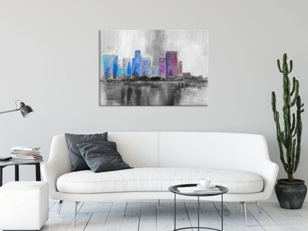 Abstraktes Ölgemälde einer Skyline B&W Detail, Glasbild Angebot – Bild 2