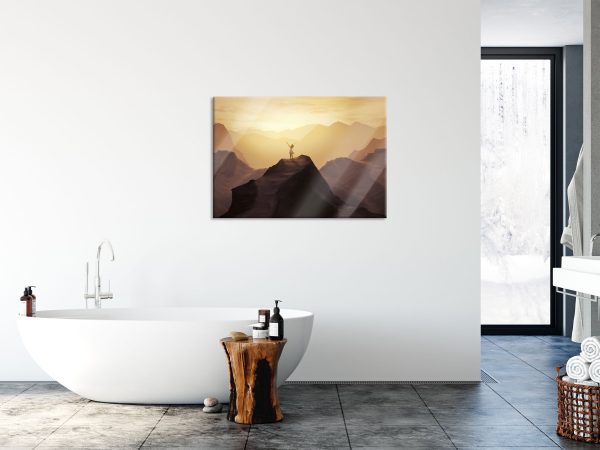 Einsame Frau auf Felszug Anbetung, Glasbild Im Angebot – Bild 4