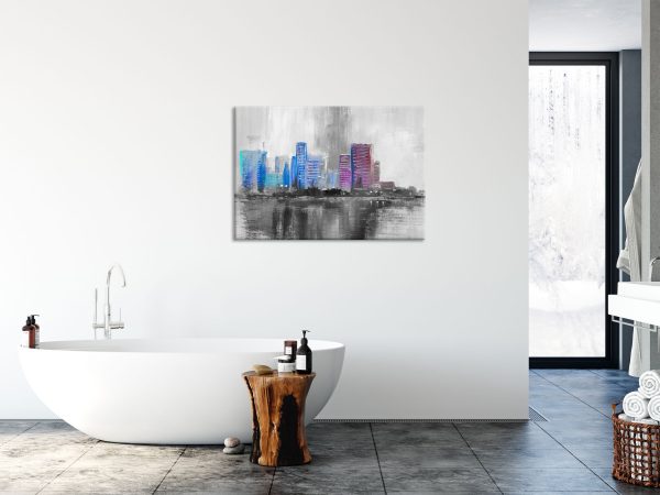 Abstraktes Ölgemälde einer Skyline B&W Detail, Glasbild Angebot – Bild 4