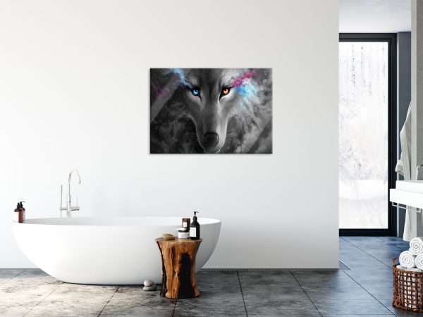 Abstrakter Wolf mit rauchenden Augen B&W Detail, Glasbild Schn?ppchen – Bild 4