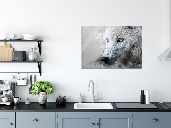 Dreckiger Wolf Nahaufnahme B&W Detail, Glasbild Rabatt – Bild 3