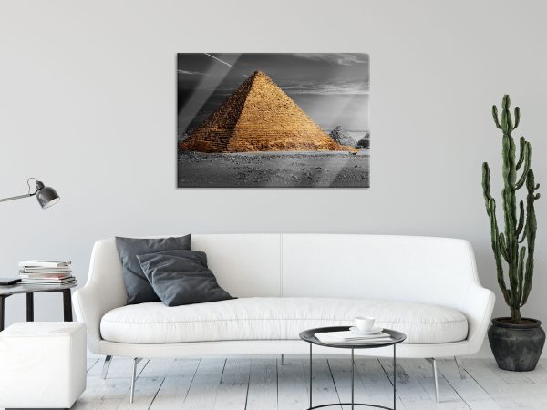 Ägyptische Pyramiden bei Sonnenuntergang B&W Detail, Glasbild Online-Verkauf – Bild 2