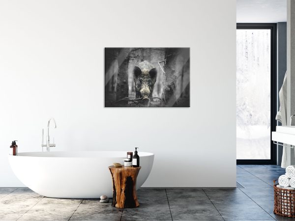 Nahaufnahme Wildschwein im Wald B&W Detail, Glasbild Mode – Bild 4