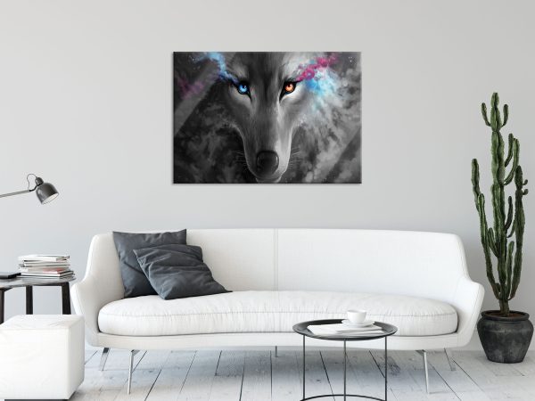 Abstrakter Wolf mit rauchenden Augen B&W Detail, Glasbild Schn?ppchen – Bild 2