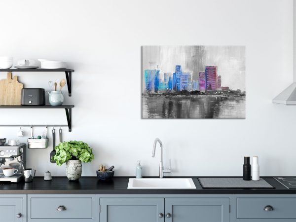 Abstraktes Ölgemälde einer Skyline B&W Detail, Glasbild Angebot – Bild 3