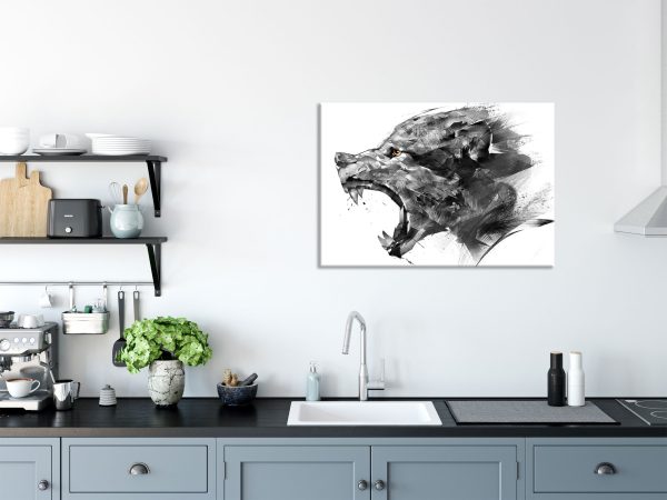 Abstrakter Wolfskopf im Profil B&W Detail, Glasbild Verkauf – Bild 3