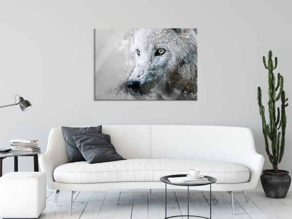 Dreckiger Wolf Nahaufnahme B&W Detail, Glasbild Rabatt – Bild 2