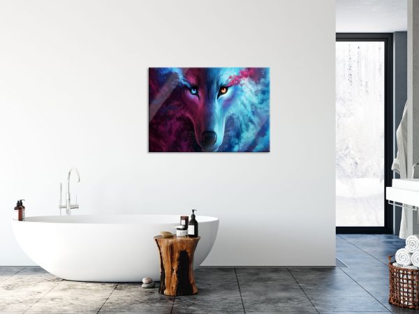 Abstrakter Wolf mit rauchenden Augen, Glasbild Verkauf – Bild 4