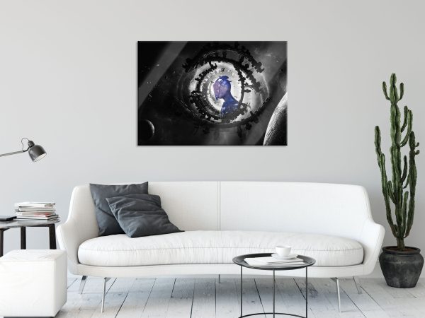 Abstraktes Auge mit Alien im Weltraum B&W Detail, Glasbild Mode – Bild 2