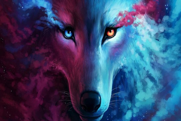 Abstrakter Wolf mit rauchenden Augen, Glasbild Verkauf – Bild 5