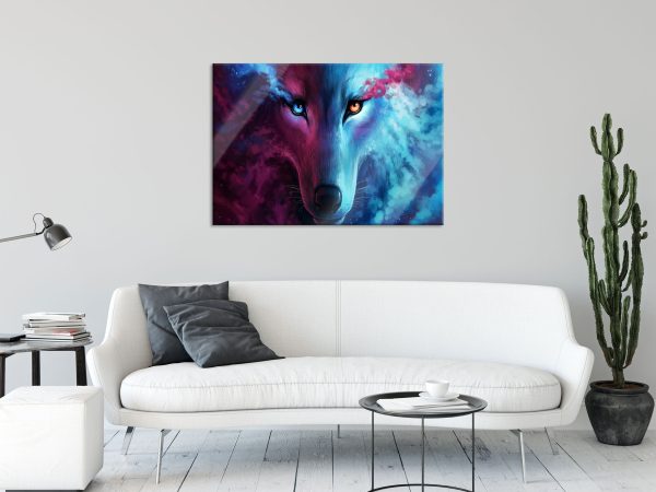 Abstrakter Wolf mit rauchenden Augen, Glasbild Verkauf – Bild 2