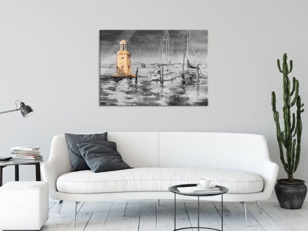 Segelschiffe im Hafen Venedigs B&W Detail, Glasbild Rabatt – Bild 2