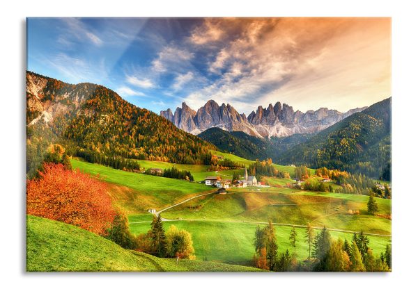Herbstliche Landschaft in den Dolomiten, Glasbild Online-Schn?ppchen