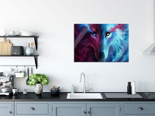 Abstrakter Wolf mit rauchenden Augen, Glasbild Verkauf – Bild 3