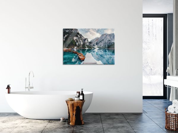 Bootsreihe am Steg des Pragser Wildsee, Glasbild Online-Schn?ppchen – Bild 4
