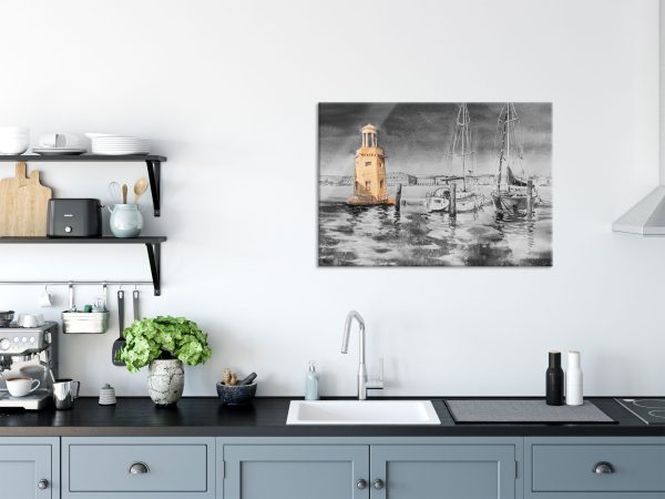 Segelschiffe im Hafen Venedigs B&W Detail, Glasbild Rabatt – Bild 3