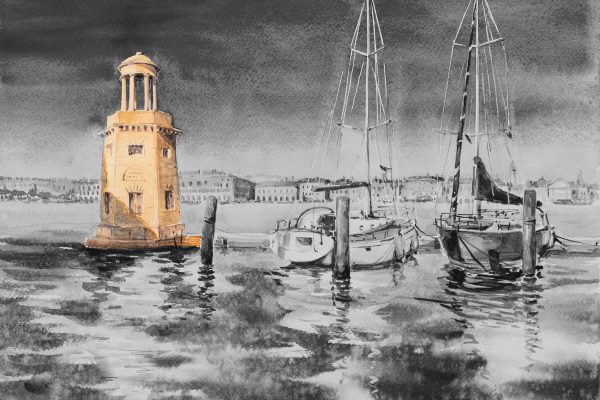 Segelschiffe im Hafen Venedigs B&W Detail, Glasbild Rabatt – Bild 5
