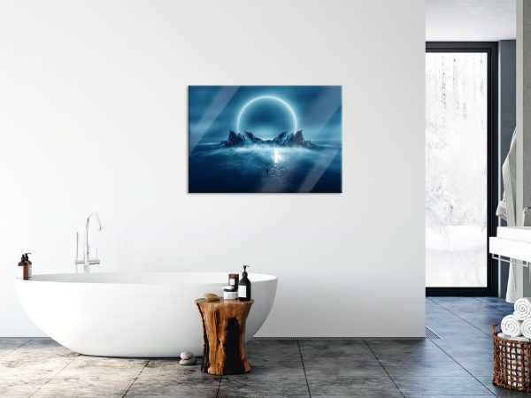 Abstrakter Mond hinter Felsformation, Glasbild Jetzt online – Bild 4
